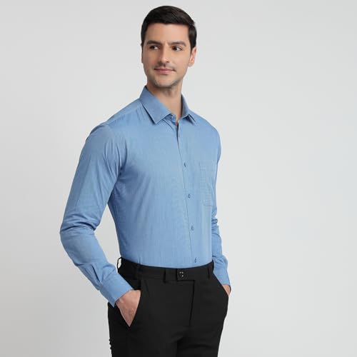 Image of Raymond Men Slim Fit Solid Pattern Pure Cotton Semi Cutaway Collar Full Sleeve Formal Shirt