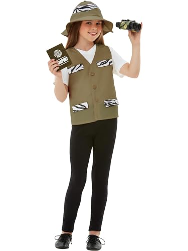 Smiffys Kit de explorador, Marrón, con chaleco, sombrero, binoculares, pasaporte e insignia Halloween