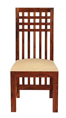 Image of WOODLAB Furniture Sheesham Wood 4 Seater Dining Table with Cushioned Bench and Chairs Wooden Dining Table for Living Room Hotel (Honey Finish)