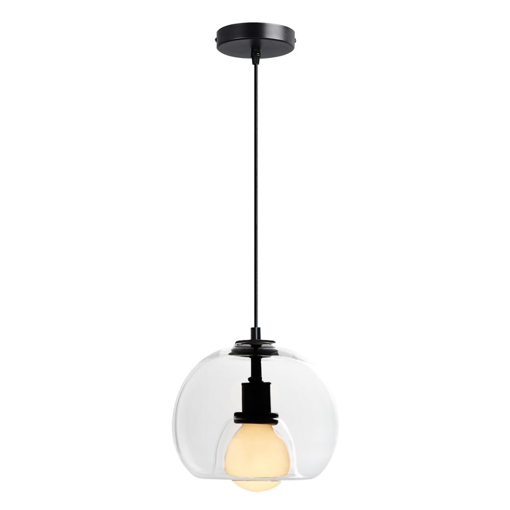 GUOGUOSM 7.8in Glass Hanging Lamp, Nordic Industrial Style Single Head Pendant Light, Height Adjustable Chandelier, Dining Room Bedroom Corridor Decorative Lighting Fixtures