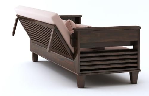 Image of Solid Sheesham Wood Sofa Cum Bed | Wooden Sofa Cum Bed for Living Room | Space Saving Wooden 3 Seater Sofa with Bed for Bedroom, Folding Bed with Mattresses (Walnut Finish)