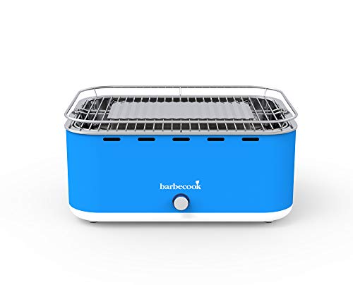 barbecook Rauchfreier Holzkohlegrill Tischgrill mit Tragetasche geeignet für Balkon als Outdoor Camping-Grill mit eingebauten Gebläse, spülmaschinen-fest, Blau