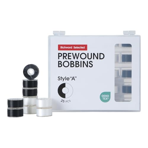 Image of Poolin Prewound Bobbins Richword Selected 25PCS White+Black Size A, Plastic Sided, 70D /2(60WT) Polyester Bobbin Thread for Single Needle Embroidery and Sewing Machine