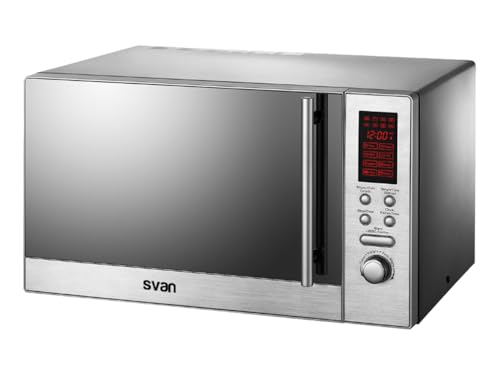 Svan Micro-ondes 23 Litres avec Grill Pose Libre, Inox SVMW823GDX. 800W, 5 Programmes, Contrôle Électronique, Mode Décongélation, Revêtement Intérieur,...