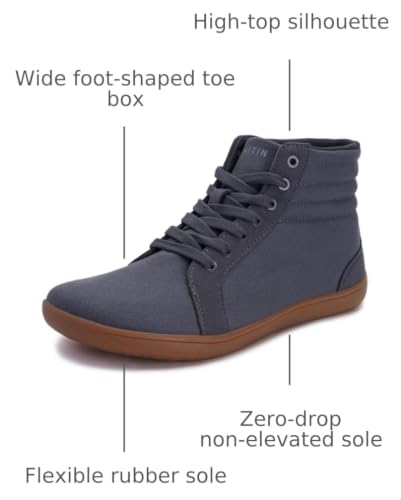 Image of WHITIN Men's Wide Hi-Top Minimalist Barefoot Shoes with Ankle Support W823 | Natural Toe Freedom, Zero Drop Sole, Lightweight Comfort for Casual Everyday Walking
