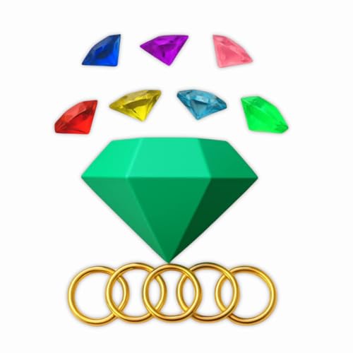LLCraft Chaos Emeralds and Master Emerald 3D Printed Playset - Includes 5 Rings 7 Small Emeralds and 1 Large Master Emerald for Imaginative Play and Adventures