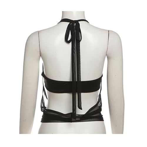Ensemble deux pièces en maille transparente extensible doté d'un haut dos nu ajustable