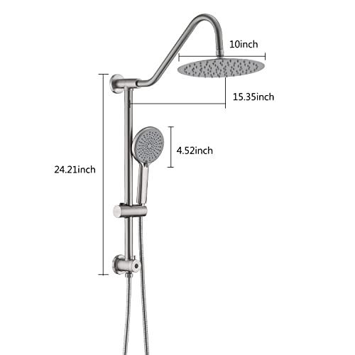 Uclimaa 10 Inch Rain Shower Head With Handheld System, 24" Drill-Free Slider Bar With Low 3-Way Diverter For Easy Reach, 4 Setting Handheld Spray With 5Ft Stainless Steel Hose - Brushed Nickel #TOP6