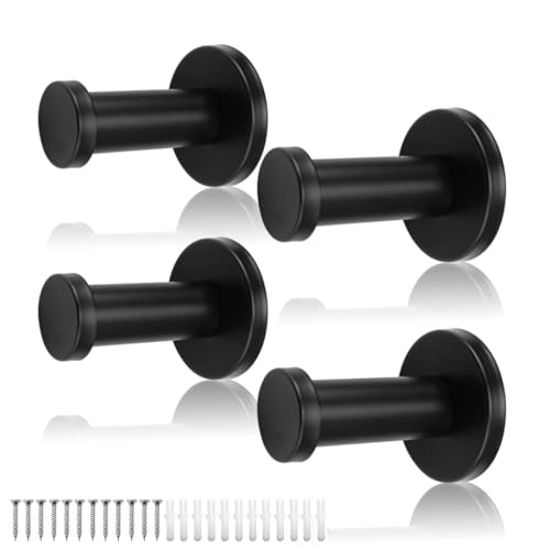 0XBIT Ganchos de Pared Redondos Negros, 4 Piezas Gancho Pared de Acero Inoxidable, Colgadores Pared Individuales 53 mm,...