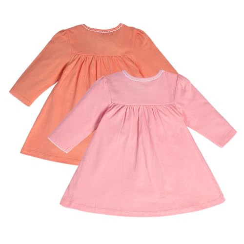 Image of miniklub Girls Cotton Pack of 2 Full Sleeves Solid Dresses - Pink & Coral