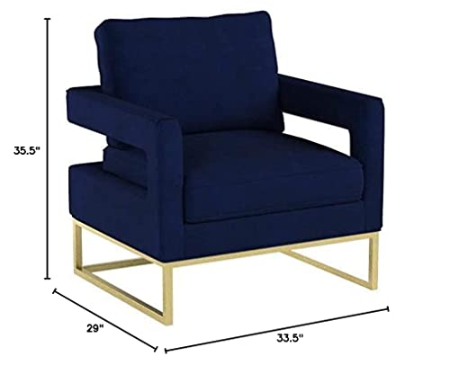 Tov Furniture The Avery Collection Modern Style Living Room Den Leather Upholstered Armchair With Gold Legs, Navy #TOP2