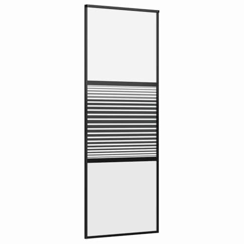 vidaXL Glastür Gestreift Schwarz 90 x 2 x 205 cm Aluminium, Wohnzimmer, rechteckige, moderne Schiebetür aus Glas, platzsparend, Aluminium-Hausverbesserung