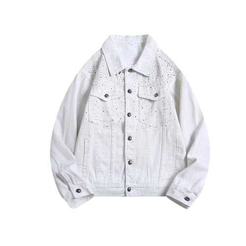 Veste denim à strass homme avec broderies brillantes style hip hop décontracté