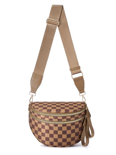Image of Black and White Checkered Crossbody Bag Bum Bag for Women,Spacious Checkered Purse Fanny Packs Belt Bag