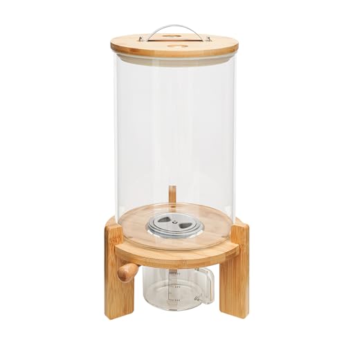 GXFCHYL Glass Rice Dispenser Flour and Cereal Glass Container Dry Food Dispenser Rice Oatmeal Dispenser Cereal Food Storge Container with Airtight Lid Wooden Stand and Measuring Cup (7.5L)
