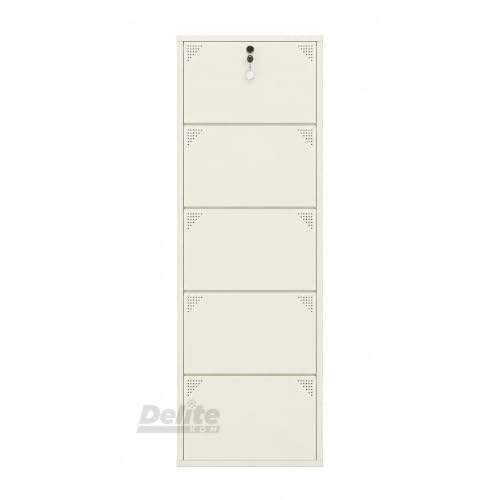 Image of DELITE KOM AIRO 24 inch 5 Shelf Metal Shoe Rack Wall Mounted for Home with Lock | Air-Vent Designer Panels Keep Shoes Odour-Free | Holds 15 Shoes or 25 Slipper Pairs | 1Yr Warranty | 67x24x5 Ivory | DIY