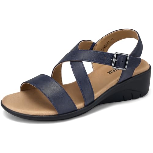 Image of SHIBEVER Wedge Sandals for Women Dressy: Comfortable Low Heel Sandals | Adjustable Casual Dress Shoes with Cushioned Insole and Non-Slip Sole, All-Day Walking