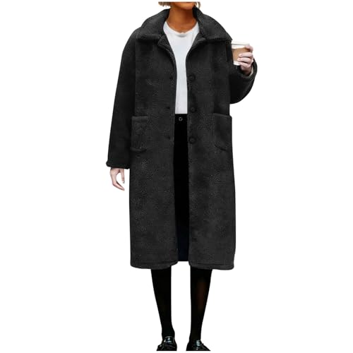 Abrigo largo de forro polar para mujer, elegante chaqueta larga para mujer, suéter cálido de invierno de sherpa, abrigo de manga larga con cuello de solapa, abrigo de lana mullida resistente al viento