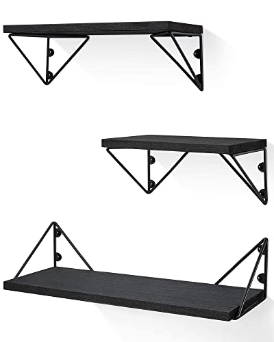 BAYKA Floating Wall Shelves for Kitchen Storage, Wall Shelves for Living Room Bedroom Decor, Wall Mounted Rustic Wood Floating Shelves for Kids Books, Small Shelf for Bathroom, Office, Laundry Room