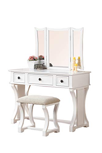 Poundex PDEX-F4119 Bobkona Edna Vanity Set with Stool, White