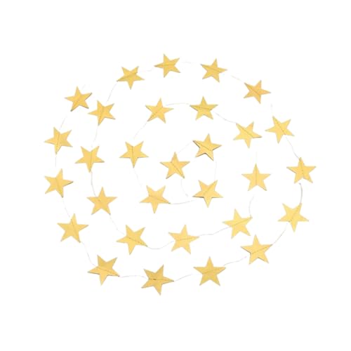 LAWALEISHE 65 Feet Reflective Star Paper Garland Twinkle Little Star Party Garlands Gold Glitter Sparkling Star Bunting Banner Hanging Decoration Birthday Holiday Wedding Anniversary Theme Party