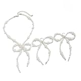 Tsophreniq Sofisticado juego de collar y aretes a juego con delicado diseño de lazo, perlas de imitación para todas las ocasiones, joyería de perlas versátiles para uso diario