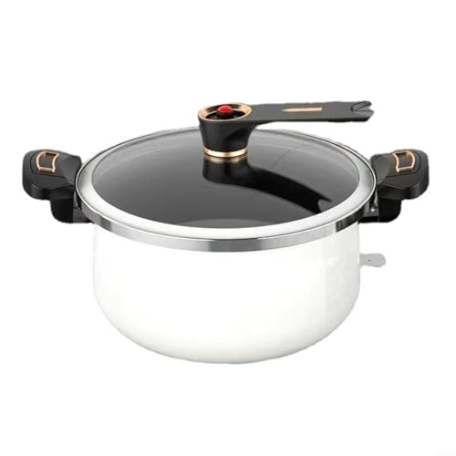 Aprilsunnyzone Olla a presión esmaltada de doble oreja, olla antiadherente de gran capacidad para cocinar por inducción de gas (5 L, blanco)