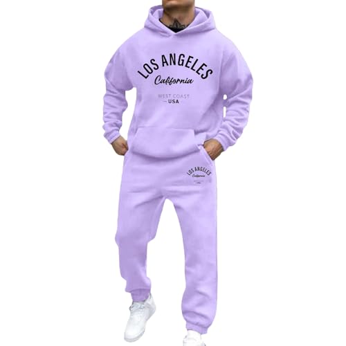 Survêtement violet homme coupe moderne ensemble à capuche imprimé lettres chic L