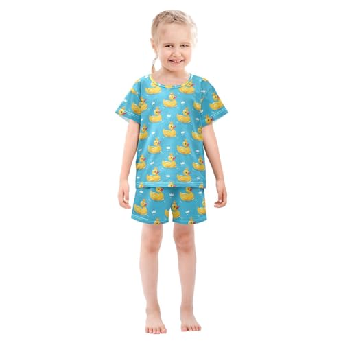 Vdsrup Yellow Ducks Summer Pajamas Set Short Cotton Crowns Sleepwear 2 Piece Unisex 5Y2