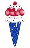 12' Ice Cream Cone Embossed Metal Sign with Sawtooth Hanger for Summer and Dessert Party Decorations, Wreaths, Crafts, Floral Arrangments (Red, White, Blue)
