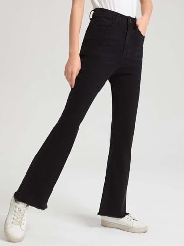 Image of KOTTY Girl's High Rise Cotton Lycra Blend Relaxed Fit Jeans Ebony Black