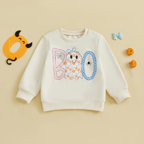 luethbiezx Toddler Little Girls Halloween Sweatshirt Coquette Bow Boo Ghost Crewneck Pullover Long Sleeve Top3