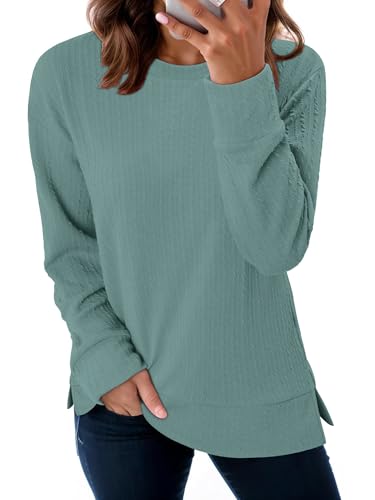 ONLYSHE Womens Shirts Long Sleeve Crewneck Tunic Tops Casual Lightweight Knit Solid Color Sweatshirts Trendy Blouse Basic Tee