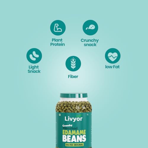 Image of Livyor Crunch Roasted Edamame Beans - 1kg | Salted Original Flavour | Roasted not fried | Plant based healthy snack | High Protein Snack | Gluten Free | Vegan | High In fibre | 500g*2