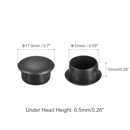 Image of uxcell Screw Hole Plugs, 15mm(19 /32 inch) Dia PP Snap in Shelf Button Flush Type Caps for Furniture Cabinet Cupboard, Black 60 Pcs