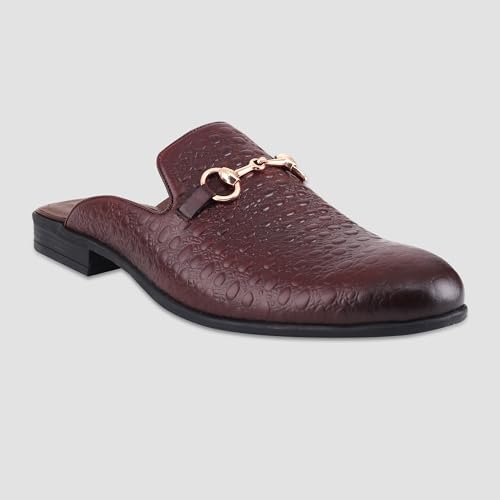Image of Ezok Men's Leather Casual Mule Loafers | Stylish Slip-On Back Open Shoes for Party, Office & Casual Wear
