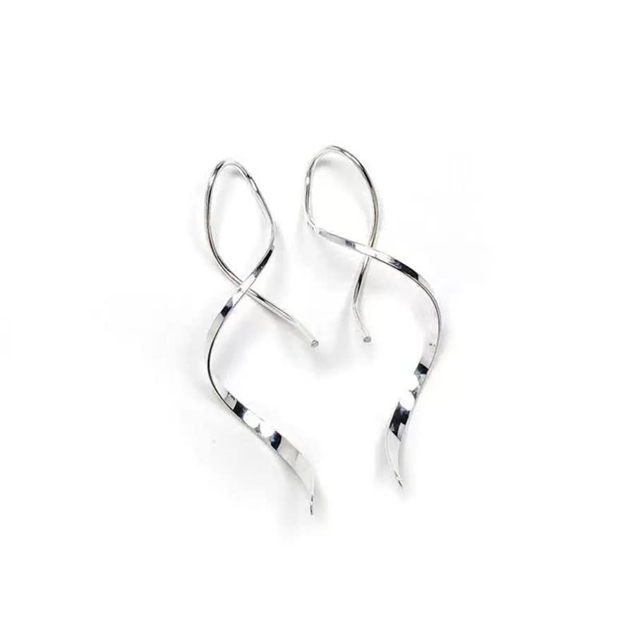 LM.aoruizSpiral Threader Earrings, 925 Sterling Silver, Drop Dangle Handmade Twisted Linear Curved Minimal Everyday Earrings, 2.16x0.7, Zinc, No Gemstone