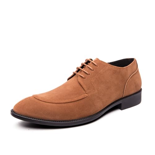 Mens Retro Suede Leather Lace Up Dress Oxfords Shoes Classic Slip On Low Top Pointed Toe Non-Slip Flats Derby Shoes for Formal Business Wedding