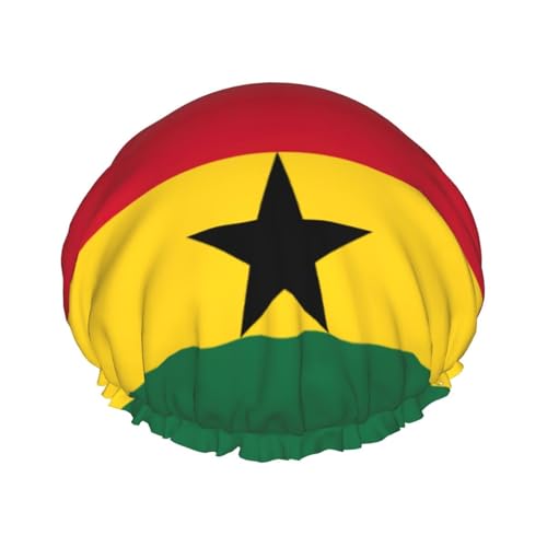 Gorro de ducha de doble capa con estampado de la bandera de Ghana, reutilizable, ligero, suave y ajustable para mujeres y hombres