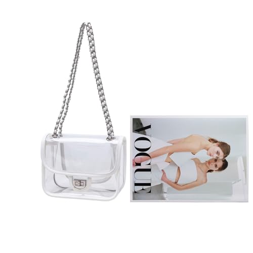 Image of Womens PVC Clear Purse Handbag with Chain Stadium Approved Clear Bag See Through Bag for Working and Concert