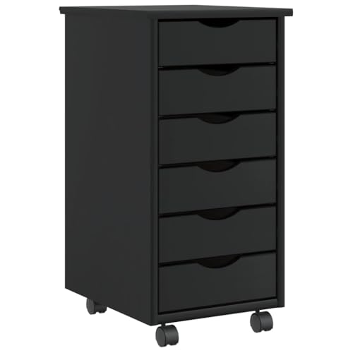 Caisson Bureau Mobile, Meuble Rangement Bureau sur Roulettes Armoire roulante avec tiroirs MOSS noir bois de pin solide