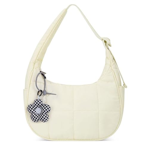 Bolsa de ombro pequena acolchoada com tamanho crescente, bolsa de mão feminina acolchoada de nylon - bolsa de mão acolchoada com alça ajustável, Bege