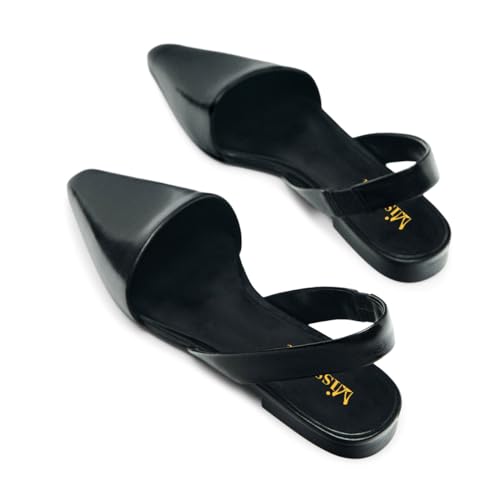 miss left Women Stretchy Slingback Closed Square Toe Flats Elastic Strap Slip Ons Comfort Walking Office Shoes Size 4-16 US3