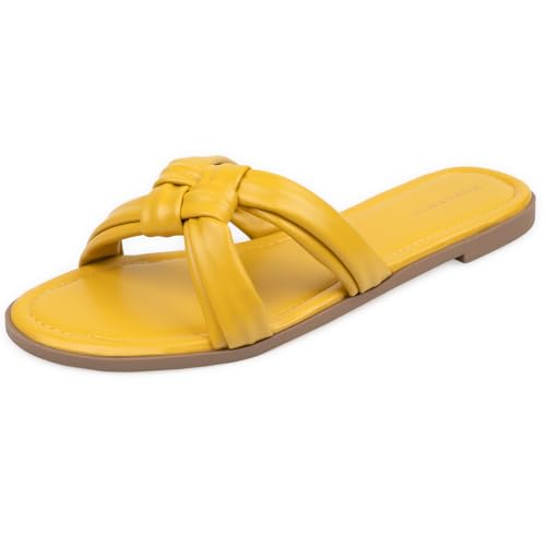 Women Dressy Sandals Strappy Knotted Slide Sandals Cute Comfy Open Toe Slip On Sandals