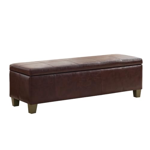 Image of 51 Inch Storage Ottoman, Storage Bench with Safety Hinge, Upholstered Synthetic Leather Ottoman Bench for Bedroom, Living Room, Entryway, Hallway, Foot Rest, Support 500lbs
