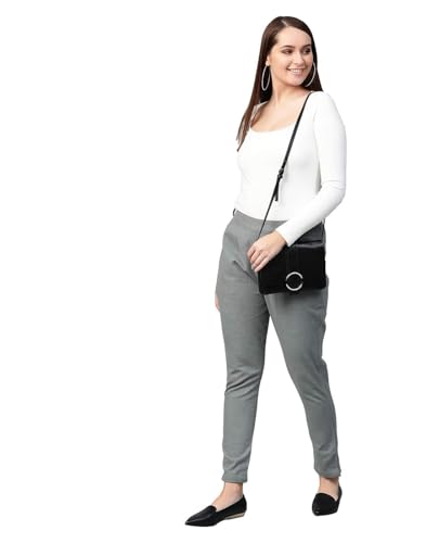 Image of Yash Gallery Women's Regular Fit Mid Rise Solid Cotton Slub Ankle Length Regular Trouser Pant