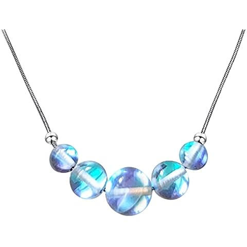 HOPE INSPIRED Mermaid Glass Necklace for Women with Glowing Iridescent Beads (Raindrop) Cover