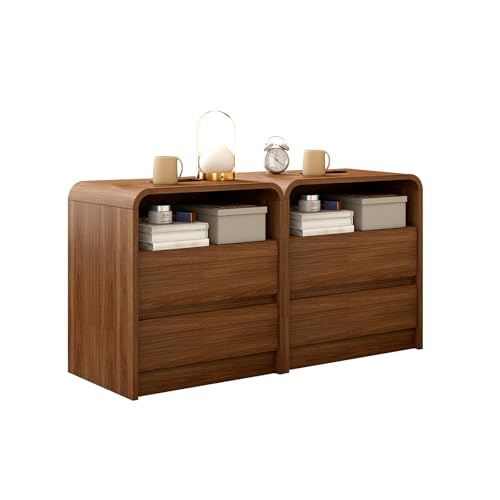 Modern Nightstand, 23.6-Inch Wide with Charging Station & Curved Anti-Collision Design, Mid-Century Storage Cabinet, Pre-Embedded Slots, Sturdy & Reusable, Ideal for Dorm, Sofa, or Office (2)