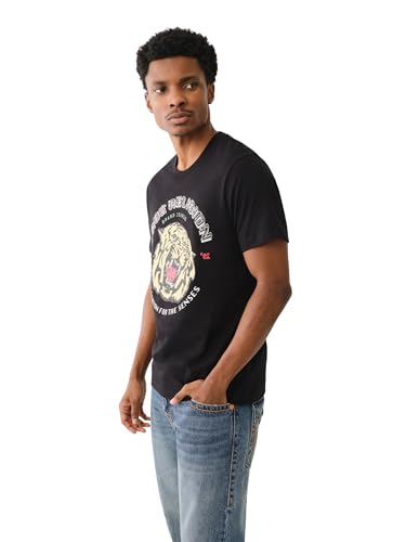 True Religion Men's Tiger Face Bling Short Sleeve Tee - Casual Graphic Crew Neck T-Shirt-Jet Black3