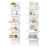 HOOBRO 5 Tier Wall Shelf Unit, 2 Pack Floating Shelves Wall Mounted, Wall Mount Vertical Shelving, Floating Storage Rack, Organizer Tall Tower Design for Livingroom, Bedroom, Kitchen, White WT18BJP201